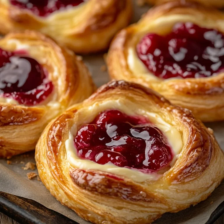 Three-Ingredient Cherry Danish topped with fresh cherries on a pastry