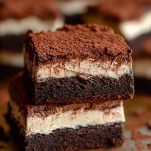 Delicious Tiramisu Layered Brownies with coffee and chocolate layers