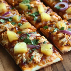 Tropical BBQ Chicken Flatbread topped with fresh ingredients for a flavorful meal