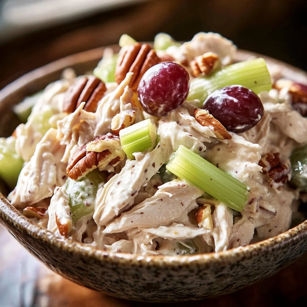 Bowl of ultimate chicken salad made with fresh ingredients