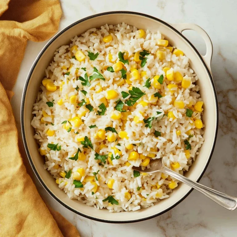 A bowl of warm buttered corn rice garnished with herbs, ready to serve.