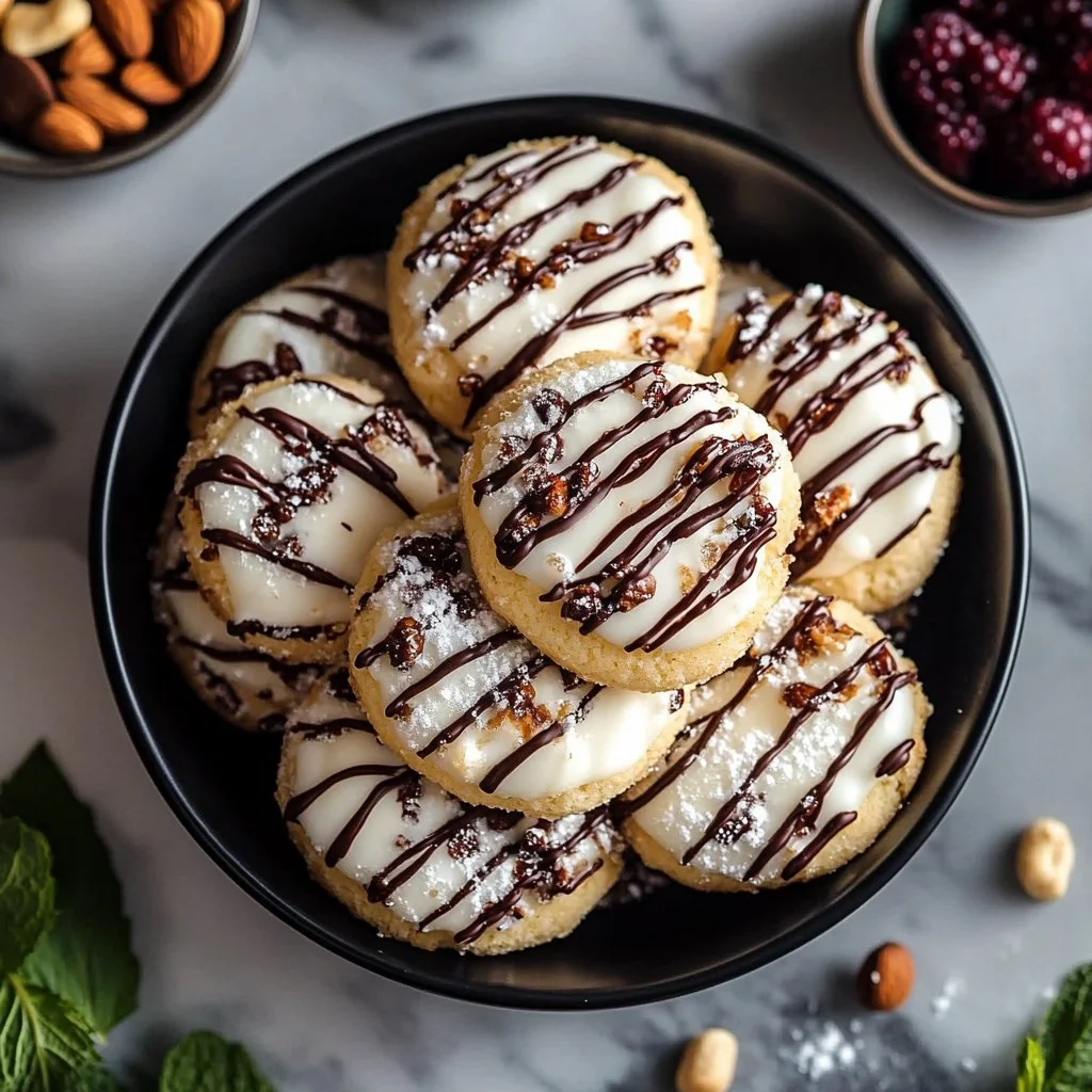Delicious Zebra Cookies with chocolate and vanilla swirls on a platter.