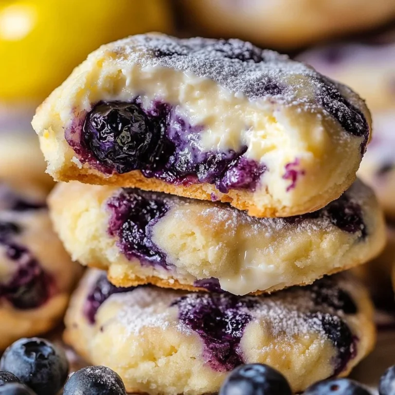 Freshly baked lemon blueberry cheesecake cookies with vibrant toppings